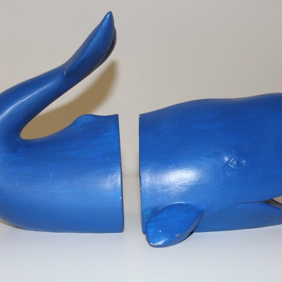 Vintage Sperm Blue Whale Bookends Nautical Decor Large Heavy Aquatic Beach Day - Picture 1 of 7